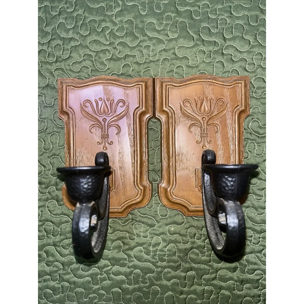 Homco‎ Wall Decor Candle Holder Pair , Tapered Candle Holder Vintage Mcm